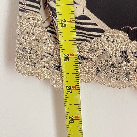 VTG Black Beige Lace Trim Babydoll Tank Top M Y2K Fairy Grunge Bratz USA Glitter - Picture 8 of 8